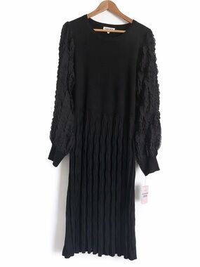 Nanette Lepore Black Long Sleeve Dress with Ruffled Sleeves. Size Large.